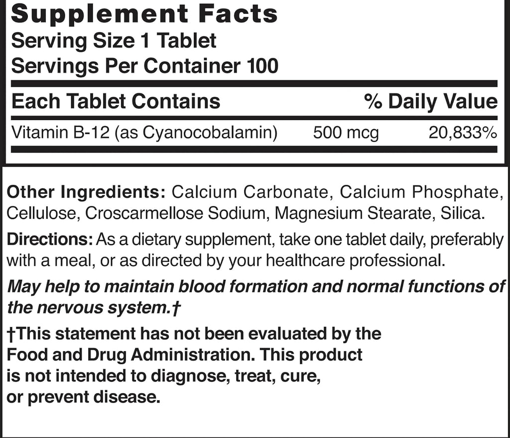 Nature's Blend Vitamina B12 500 mcg, 100 Comprimidos