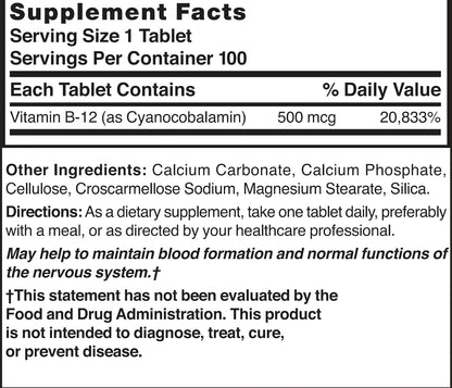 Nature's Blend Vitamina B12 500 mcg, 100 – Funcionamiento normal del sistema nervioso. – Image 3
