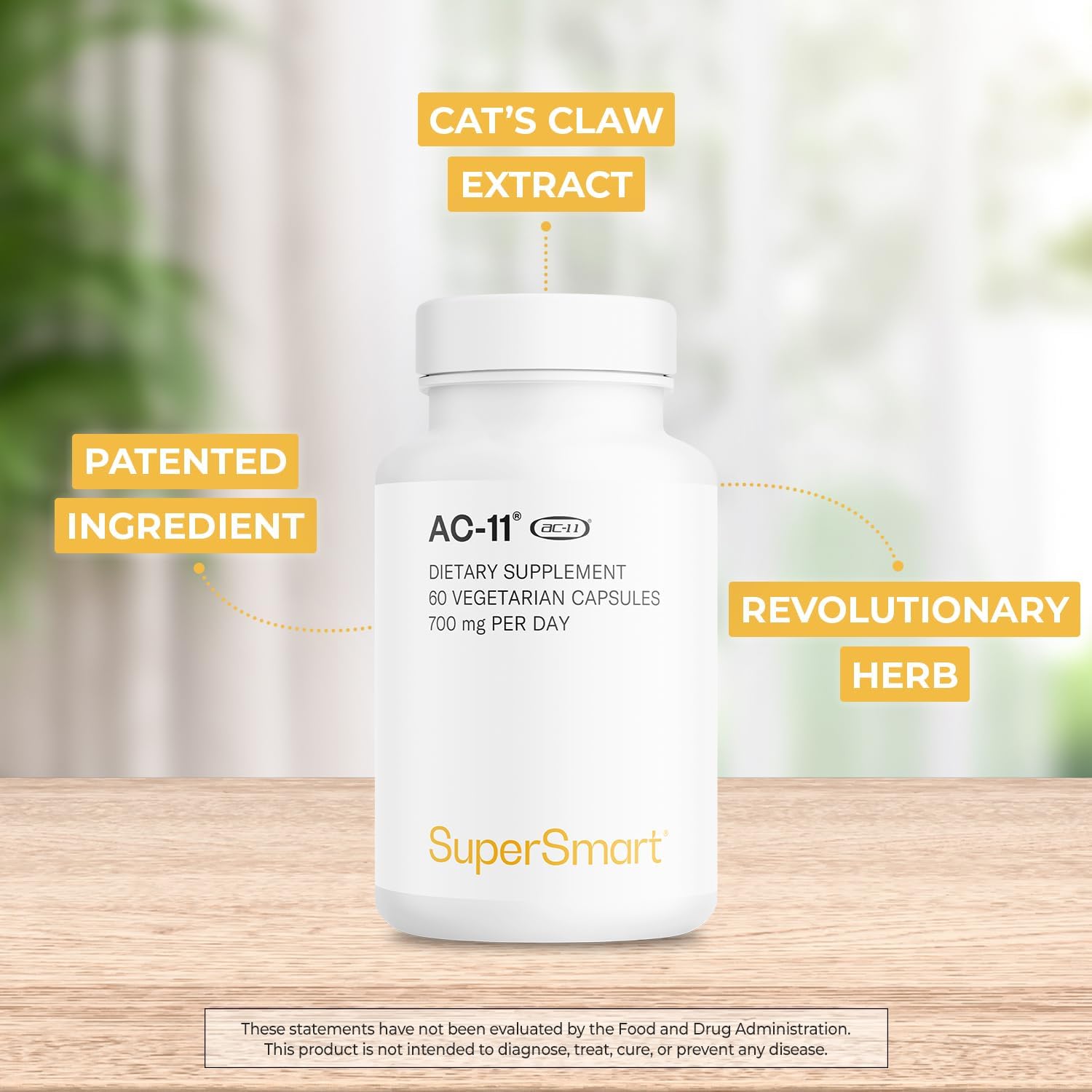 Supersmart AC-11 Suplemento 700mg al Día (Extracto de Uña de Gato) - Corteza de Uncaria Tomentosa | No Transgénico y Sin Gluten - 60 Cápsulas Vegetarianas