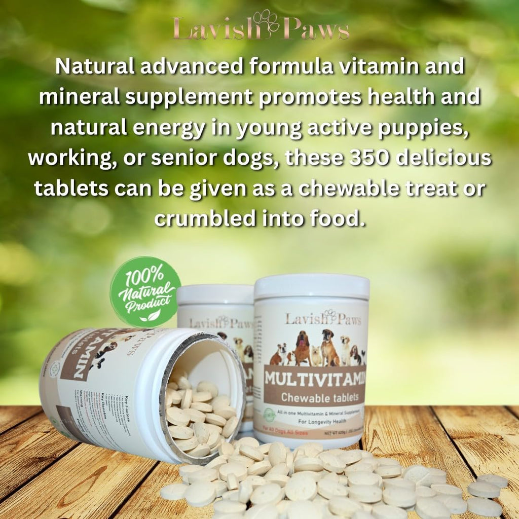 Lavish Paws Multivitamínico Completo para Perros - Natural, Sabor Salmón, 350 Comprimidos