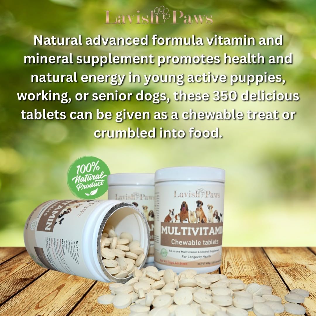 Lavish Paws Multivitamínico Completo para Perros - Natural, Sabor Salmón, 350 Comprimidos