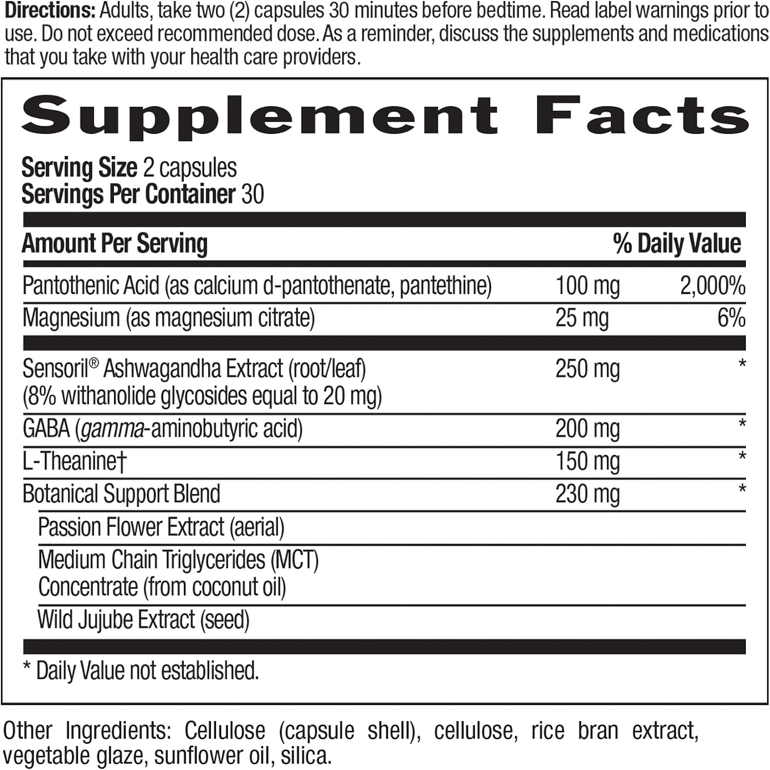 Country Life Stress Shield Nighttime – Suplemento para el Estrés y la Relajación – Sensoril® Ashwagandha, GABA y L-Teanina – Magnesio y Vitamina B5 – Sin Gluten, Vegano – 60 Cápsulas Vegetales