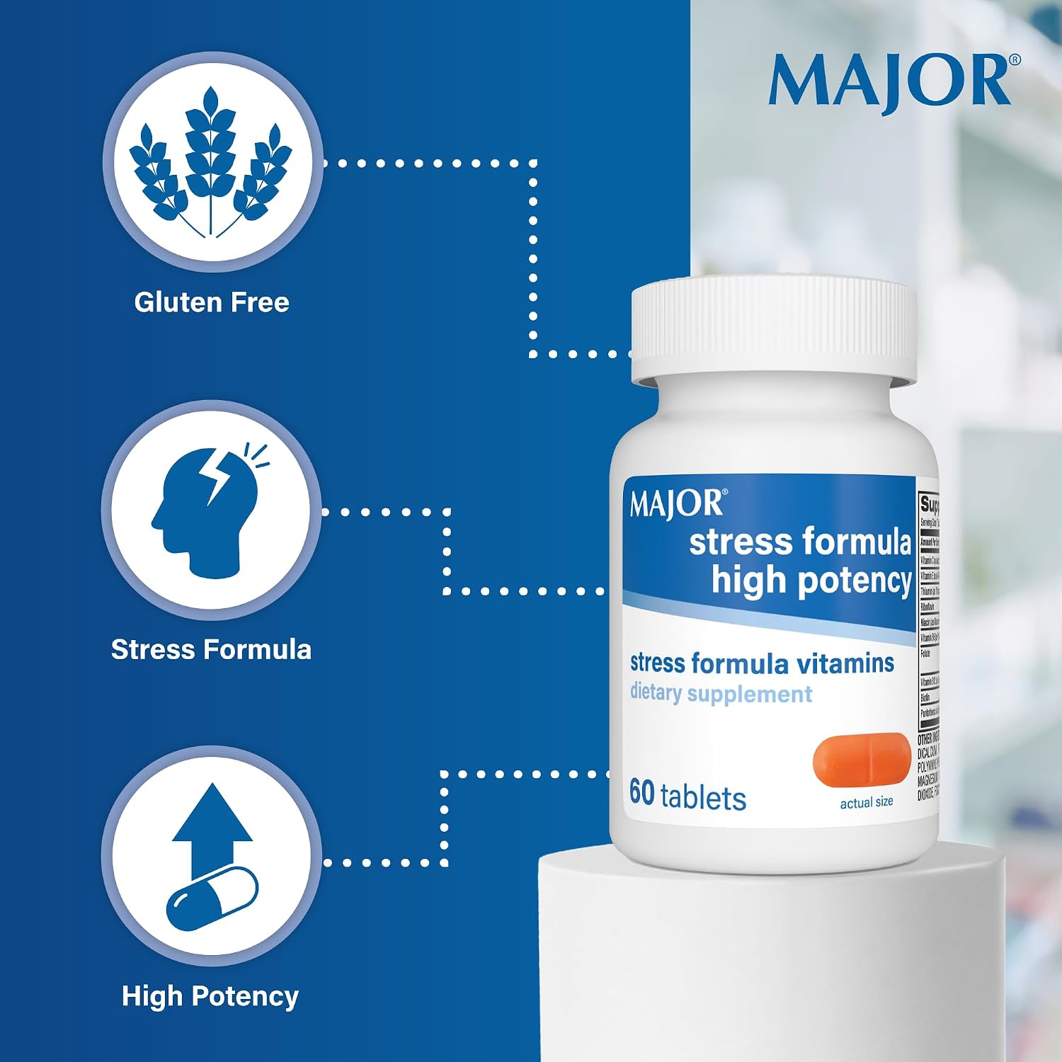 MAJOR Fórmula de Estrés - Complemento Alimenticio de Alta Potencia - 60 Comprimidos