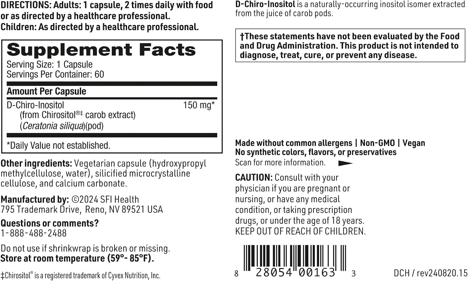 SFI Health Klaire Labs D-Chiro-Inositol - 150 mg - Suplemento Hipoalergénico (60 Cápsulas)
