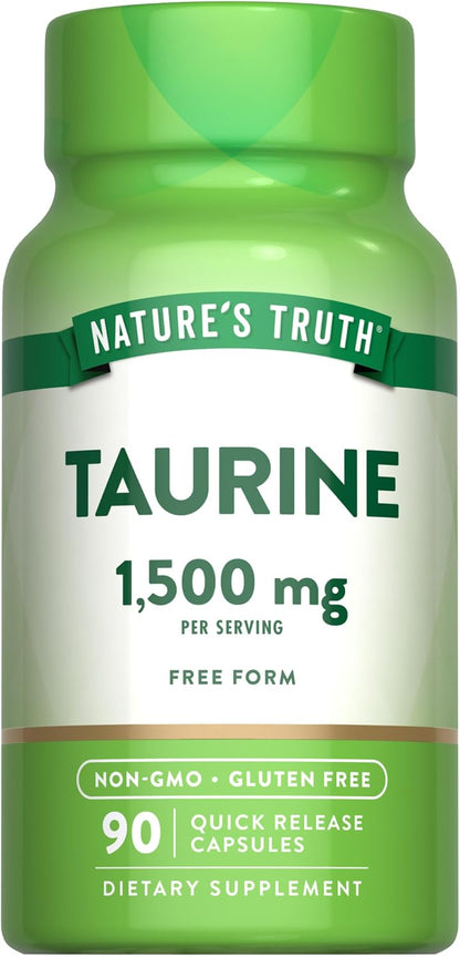 Nature's Truth Suplemento de Taurina, 1500 mg, 90 Cápsulas, Sin Gluten y No-GMO – Image 1