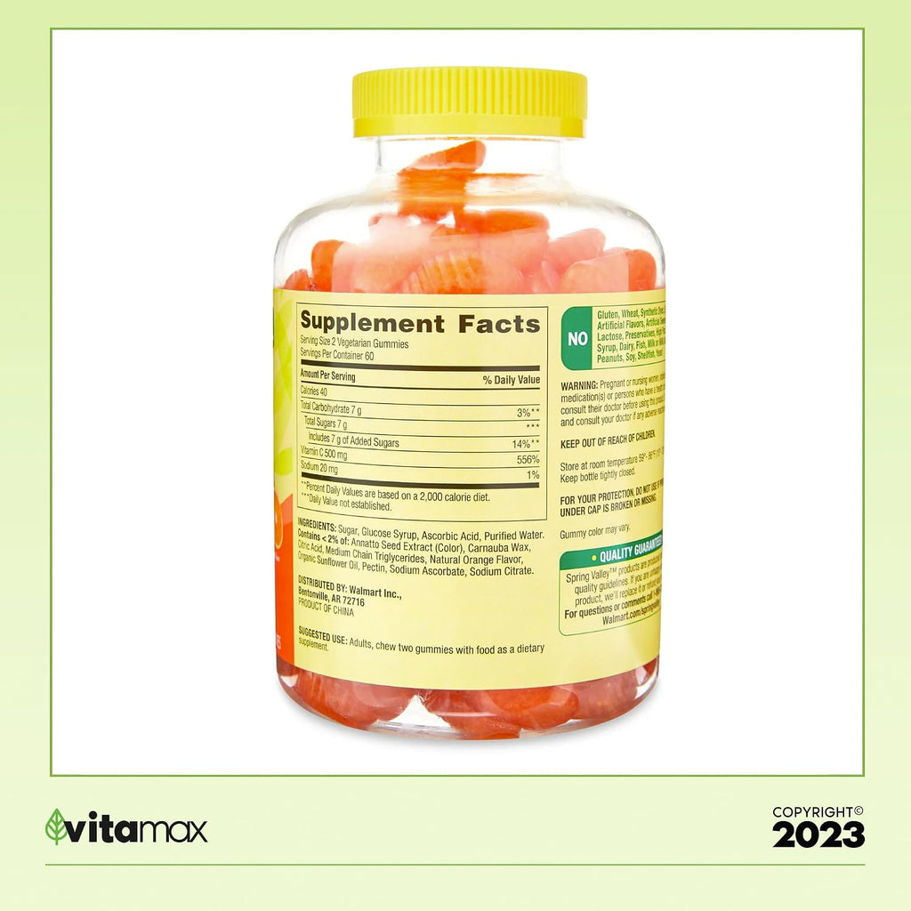 Spring Valley Gominolas de Vitamina C Extra Strength para la Salud Inmunitaria, Naranja, 500 mg, 120 unidades + Guía de Vitaminas VitaMax (2 artículos)