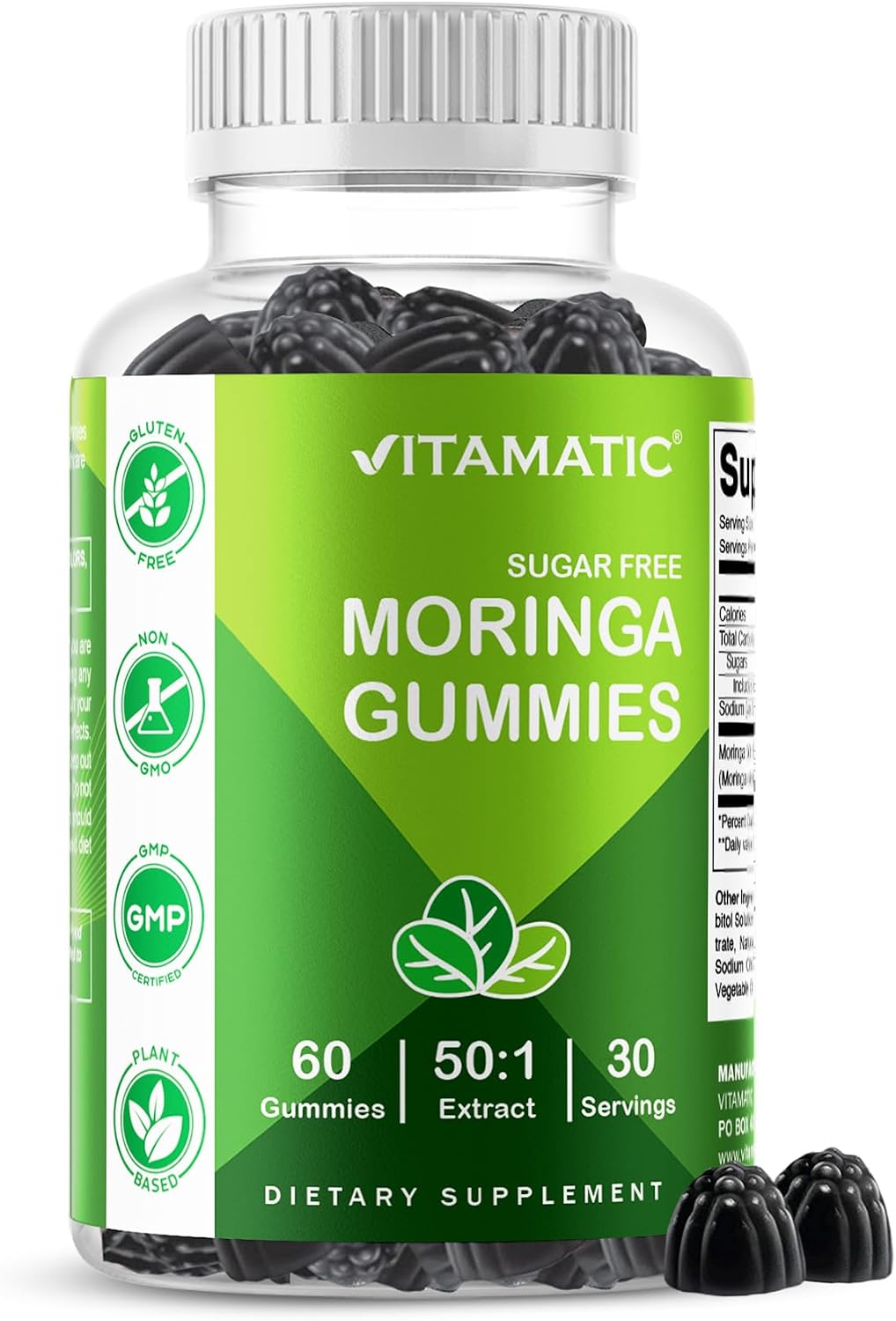 Vitamatic Moringa Gummies - Extracto Botánico Sin Azúcar - 60 Gomitas Veganas