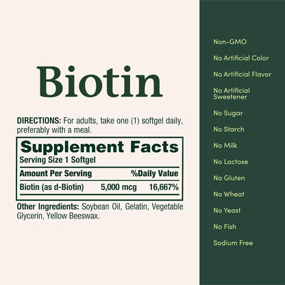 Nature's Bounty Biotina 5000 mcg, 150 – La biotina contribuye al mantenimiento de la piel en condiciones normales. – Image 5