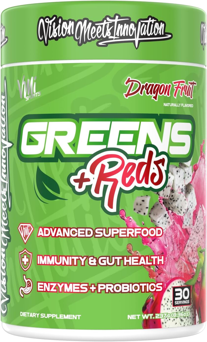 VMI Sports Greens + Reds Advanced Superfood con Probióticos y Enzimas - Sabor Chocolate (30 dosis)