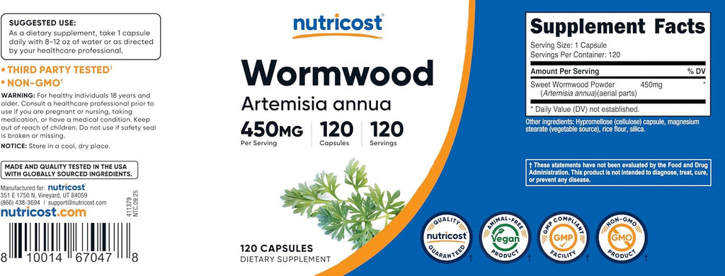 Cápsulas de Artemisa Dulce (Sweet Wormwood) 450 mg - 120 Cápsulas - Nutricost
