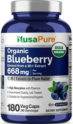 NusaPure Cápsulas de Arándano Orgánico, 668 mg, 180 Cápsulas Vegetales (No-GMO, Vegano, USDA)