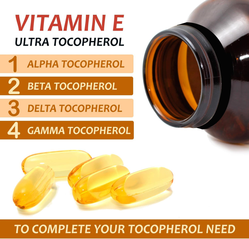 Vitamina E 1000 UI Ultra Tocoferol 450mg con los 4 Tocoferoles – Alfa, Beta, Gamma, Delta – d-Alfa Natural (180 Cápsulas)