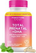 Pink Stork Total Prenatal Vitaminas con DHA - 60 Cápsulas (Menta)
