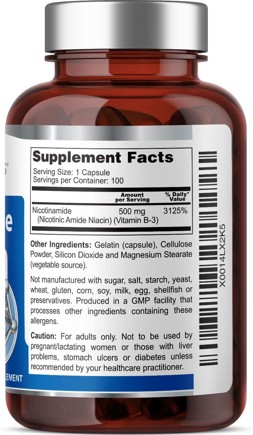 Health Genesis B-3 Nicotinamida 500 mg, 100 Cápsulas - Sin Rubor