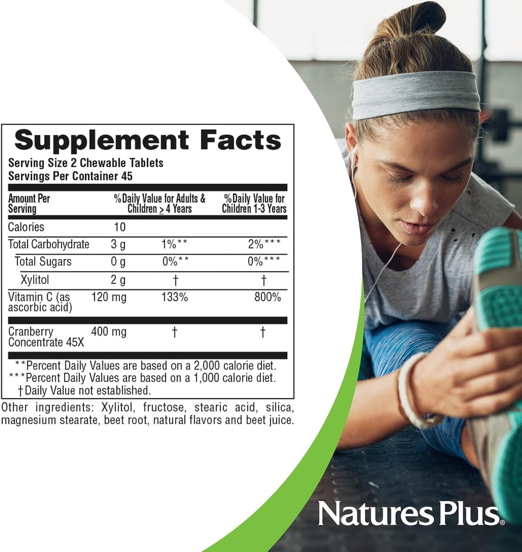 NaturesPlus Ultra Chewable Cranberry - 90 Comprimidos Masticables de Arándano