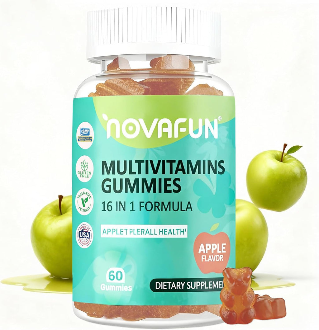 Novafun Multivitamin Gummies - 16 en 1, para Mujeres, Hombres y Niños, Vegano, Sin Azúcar, 60 Gominolas