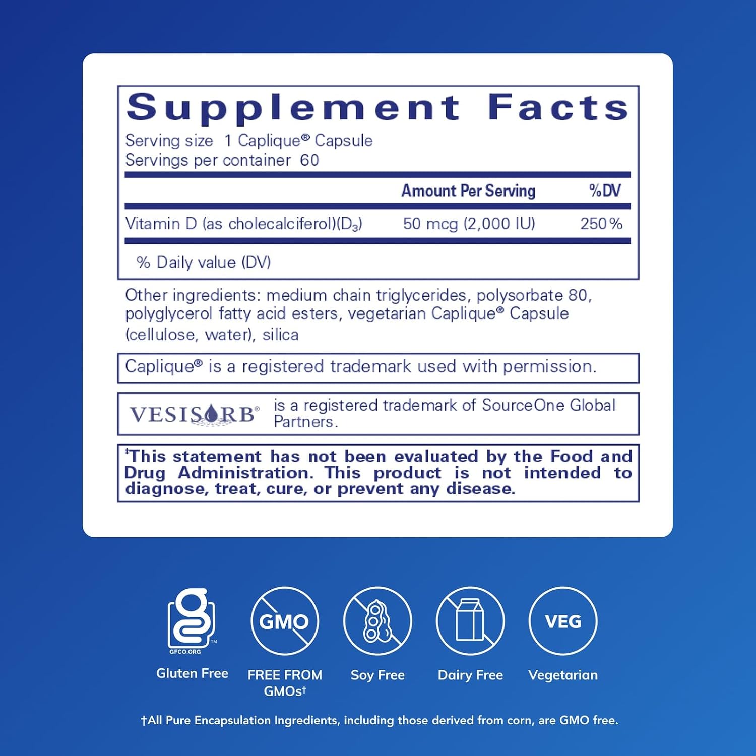 Pure Encapsulations Vitamina D3 VESIsorb - 60 Cápsulas