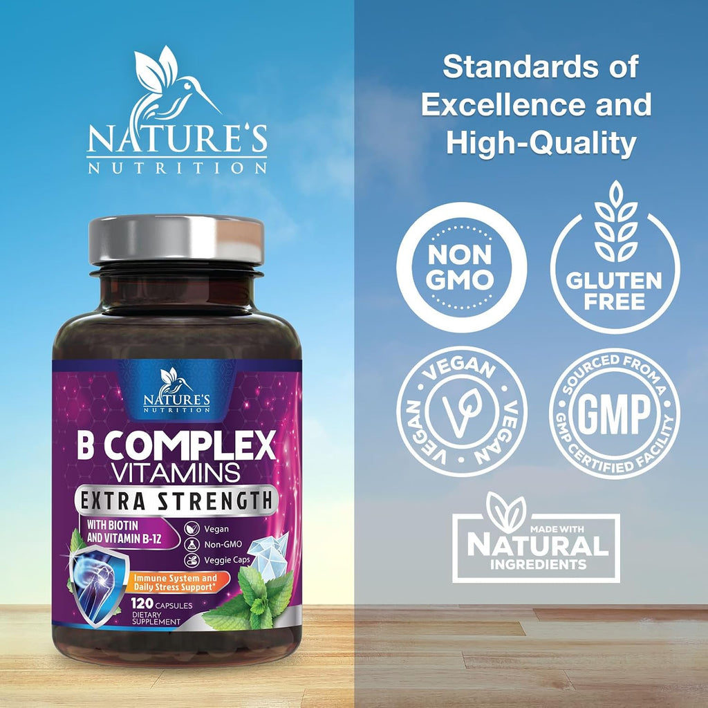 Complejo B-100 Completo con Vitaminas B12, B6, C, Biotina y Folato - 120 Cápsulas