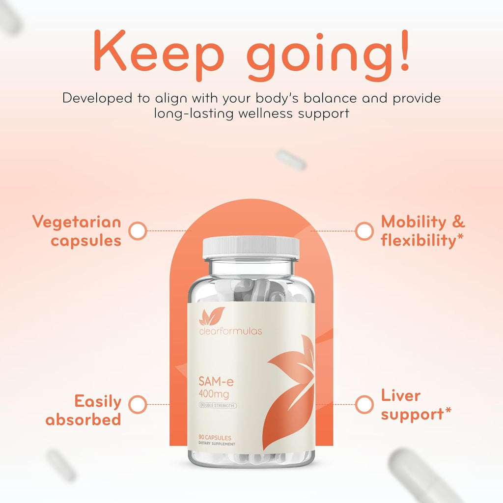 Clear Formulas Bioactive SAM-e 400mg - Suplemento de SAM-e bioactivo para hígado y estado de ánimo - 90 cápsulas