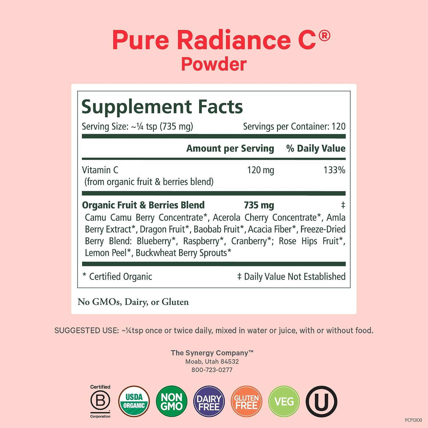 Pure Synergy Pure Radiance C - Vitamina C Orgánica en Polvo (87 g)