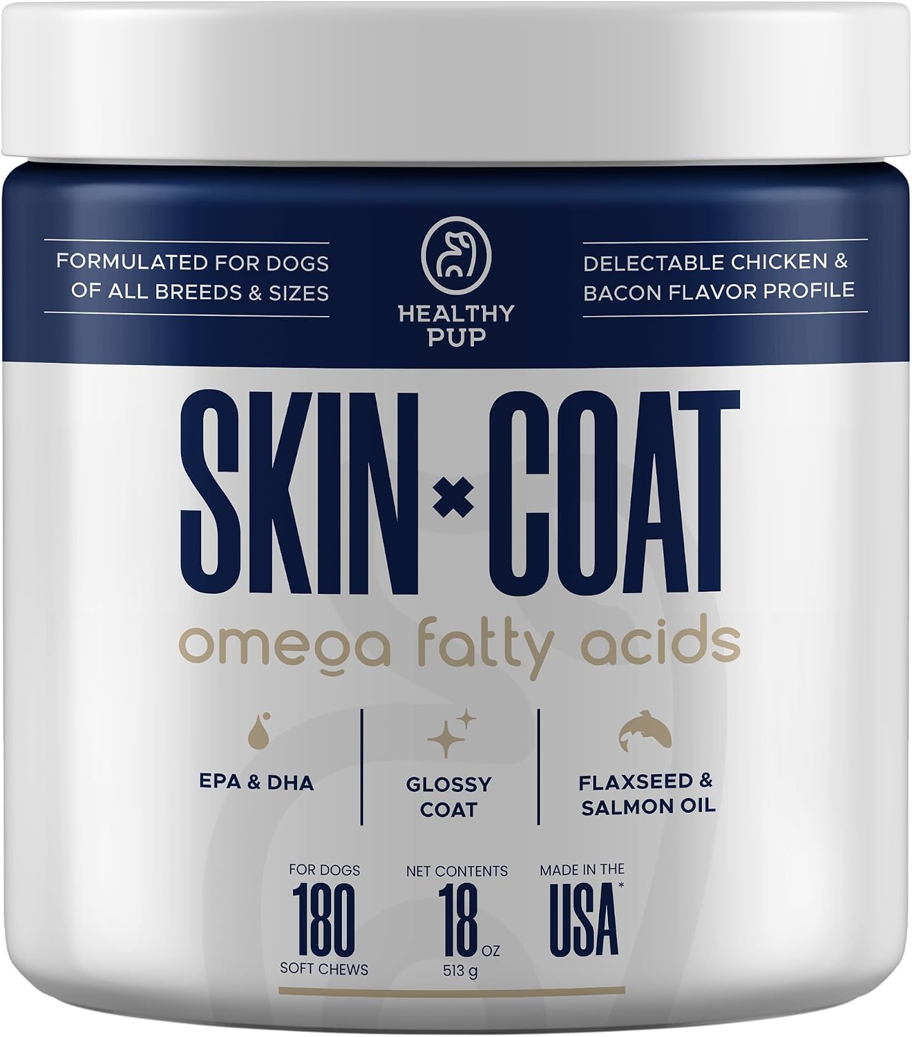 Healthy Pup Suplementos de Aceite de Pescado para Perros - 180 Golosinas Masticables - Omega 3, EPA, DHA, Biotina y Vitamina E - Piel y Pelaje Saludables
