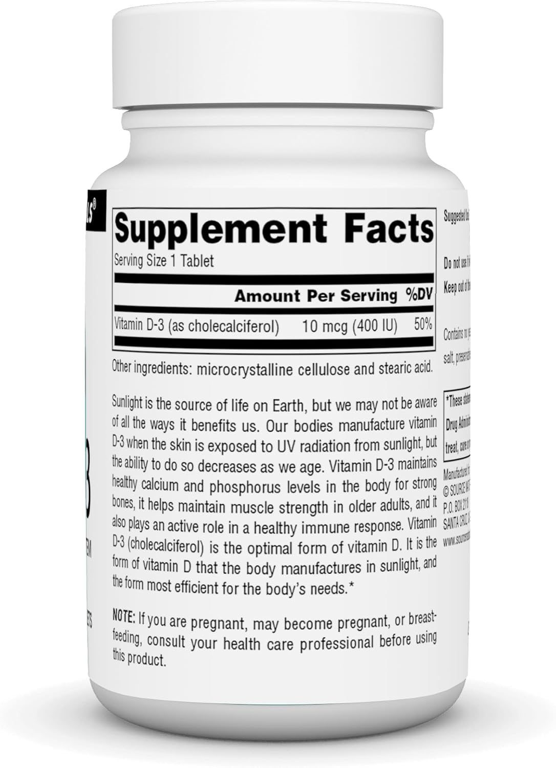 Source Naturals Vitamina D-3 400 UI 200 comprimidos