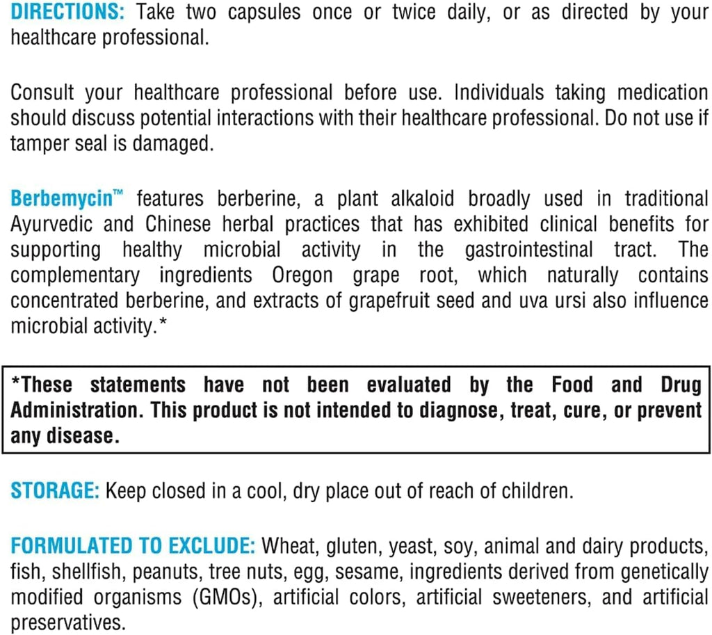 XYMOGEN Berbemycin - Berberina, Raíz de Uva de Oregón y Extracto de Pomelo - 120 Cápsulas