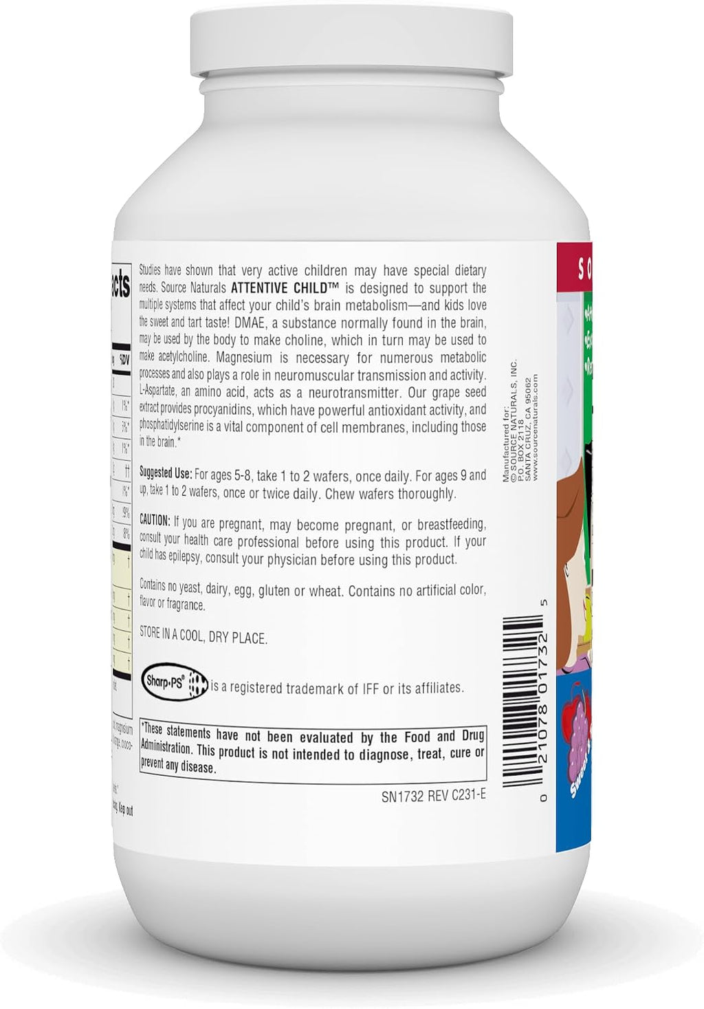 Source Naturals Attentive Child – Wafers Masticables para el Apoyo al Metabolismo Cerebral (120 wafers sabor fruta)