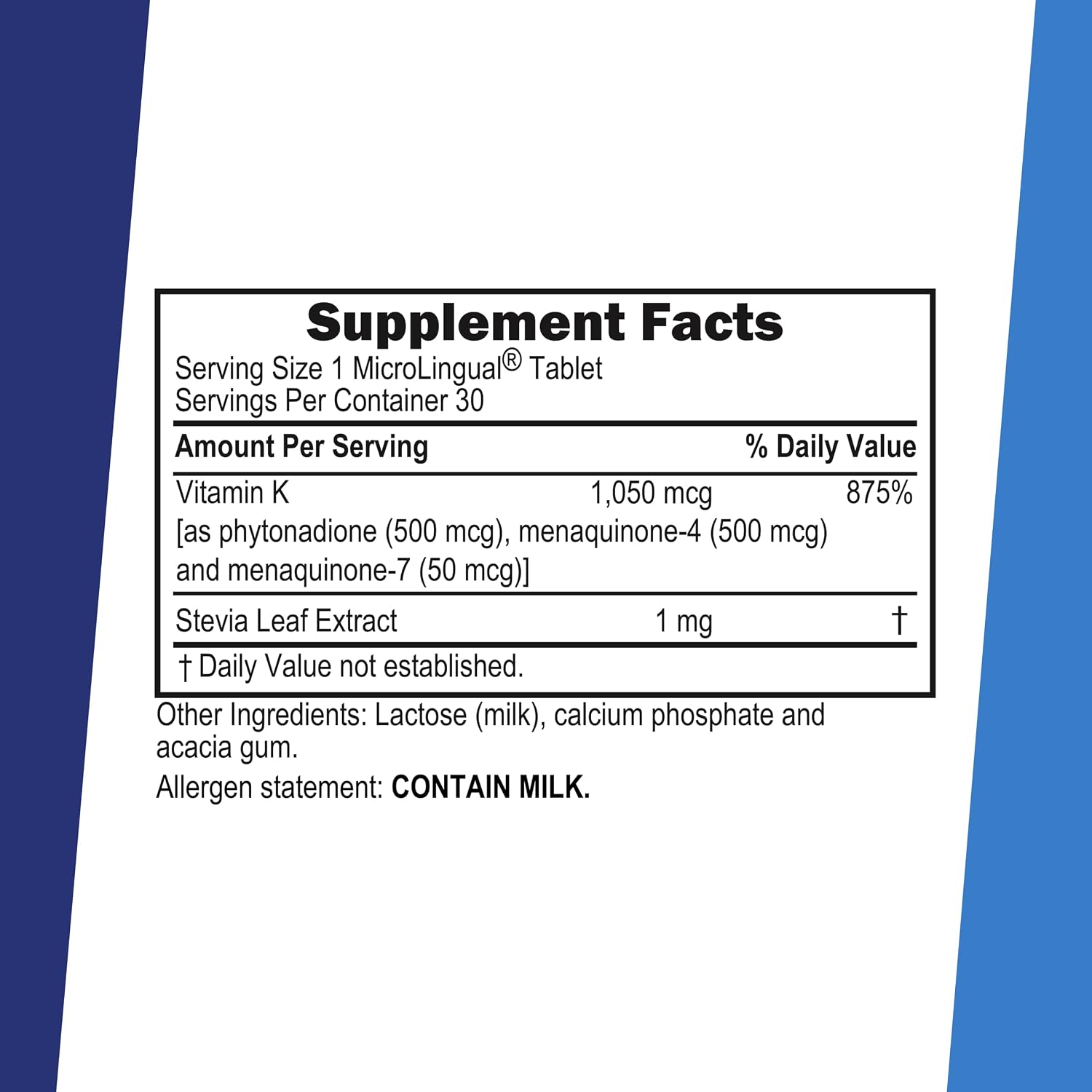 Superior Source Advanced Triple K - Bone Supplement with Vitamins K1 and K2 - 30 Instant Dissolve Tablets