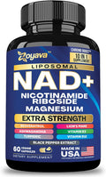NAD+ Supplement Extra Strength with Vitamin B3, B12, Magnesium, Niacinamide, Liposomal NAD, Lion’s Mane, Ashwagandha, Turmeric, Black Pepper Extract, Made in USA - 10-in-1 60 Veggie Capsules