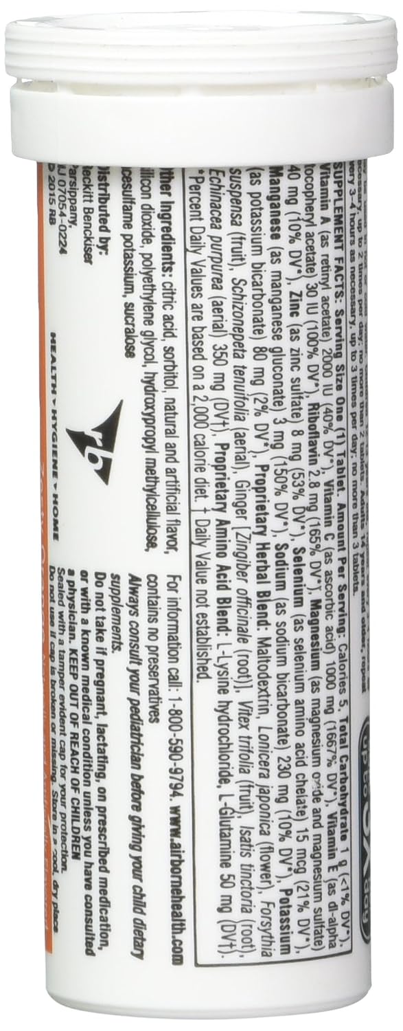 Airborne Effervescent Tablets Orange Flavor, 1000 mg Vitamin C, 10 Count