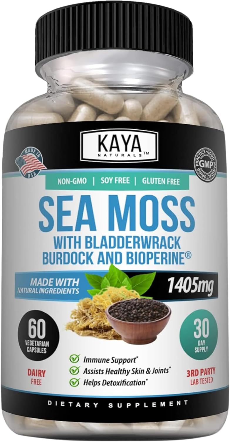 Kaya Naturals Sea Moss – Suplemento de Movilidad con Burdock Root y Bladderwrack (60 Cápsulas Vegetales)
