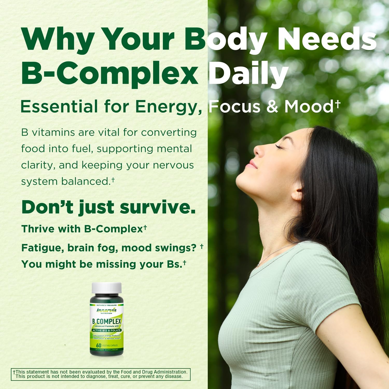 INNERVISNUTRITION Complejo B Bioactivo con B12 y Folato Activos – 60 Cápsulas Veganas