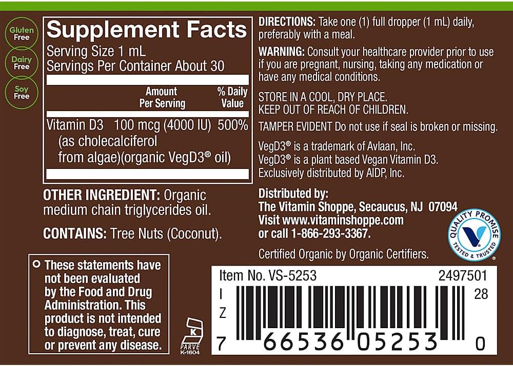 plnt Vitamina D3 Orgánica Líquida - Suplemento Vegano de Liquen 100 mcg (30 dosis, 30 ml)