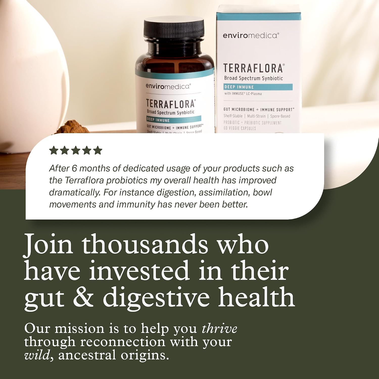 Terraflora Deep Immune Sinbiótico - Probiótico de Esporas, Prebiótico y Postbiótico, 60 Cápsulas