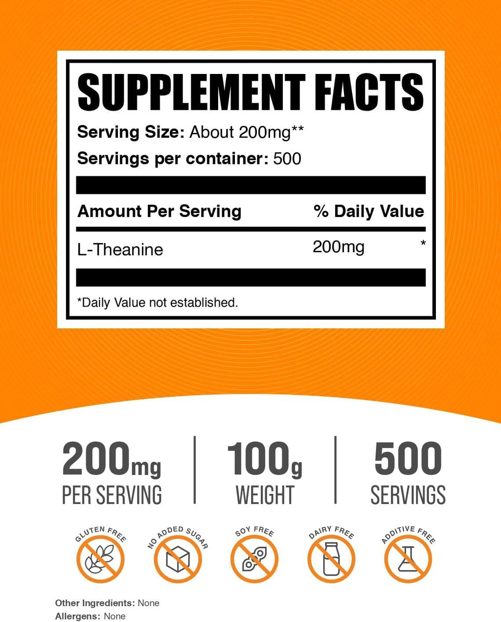 BulkSupplements.com L-Teanina en Polvo - 100g (3.5 oz) - 200mg por Porción