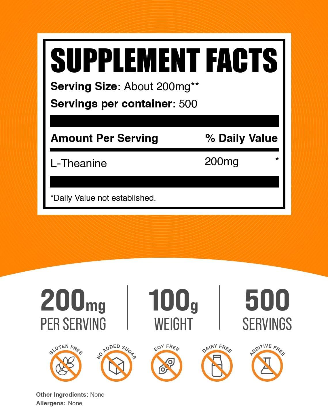 BulkSupplements.com L-Teanina en Polvo - 100g (3.5 oz) - 200mg por Porción