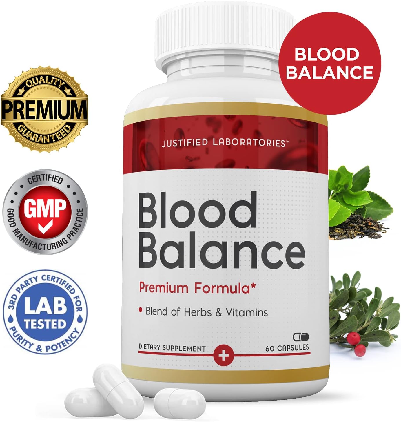 Justified Laboratories Blood Balance - 120 Cápsulas (2 Envases) - Fórmula Avanzada con Espino Blanco, Vitaminas y Hierbas