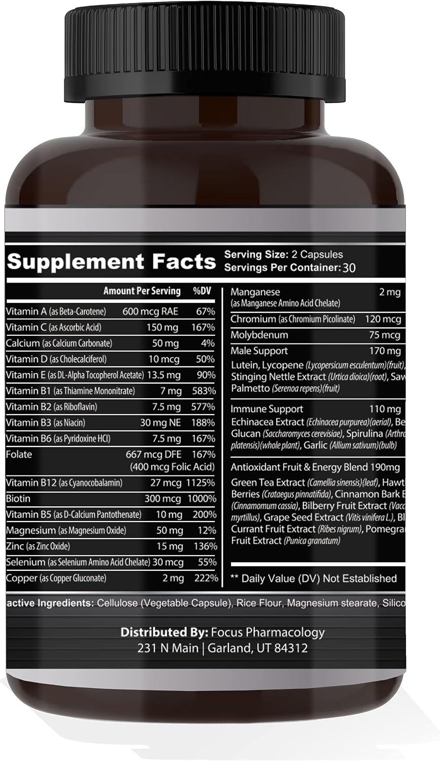 Focus Pharmacology Men's Daily Super Multi-Vitamin para Hombres - 60 Cápsulas