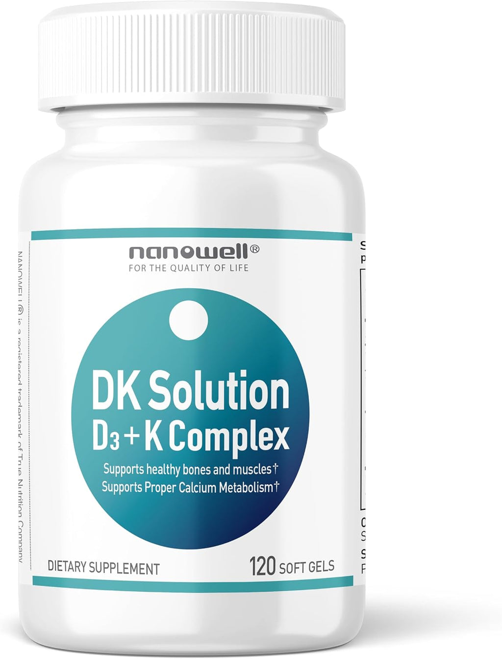 NANOWELL DK Solution – Vitamina D3 (2000 UI) + K Complejo, 120 Cápsulas