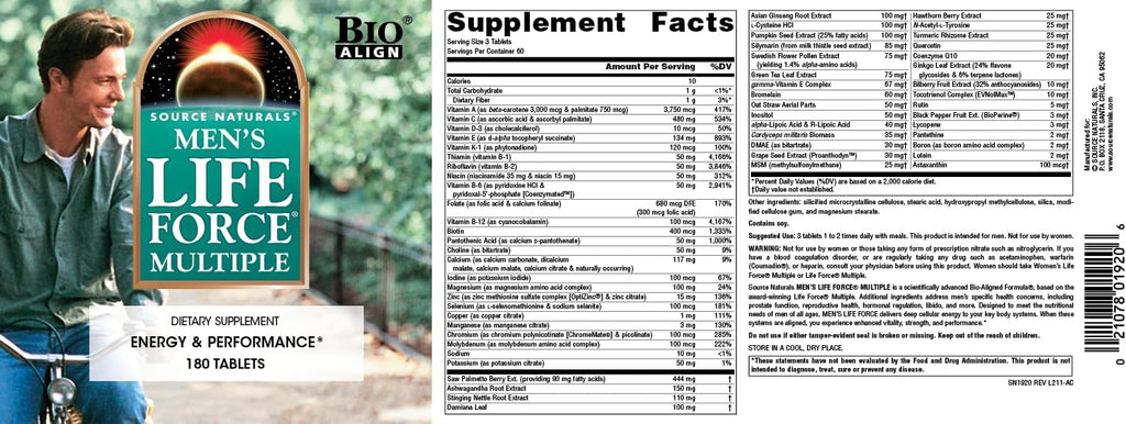 Source Naturals Men's Life Force - Multivitamínico y Mineral para Hombres, 180 Comprimidos