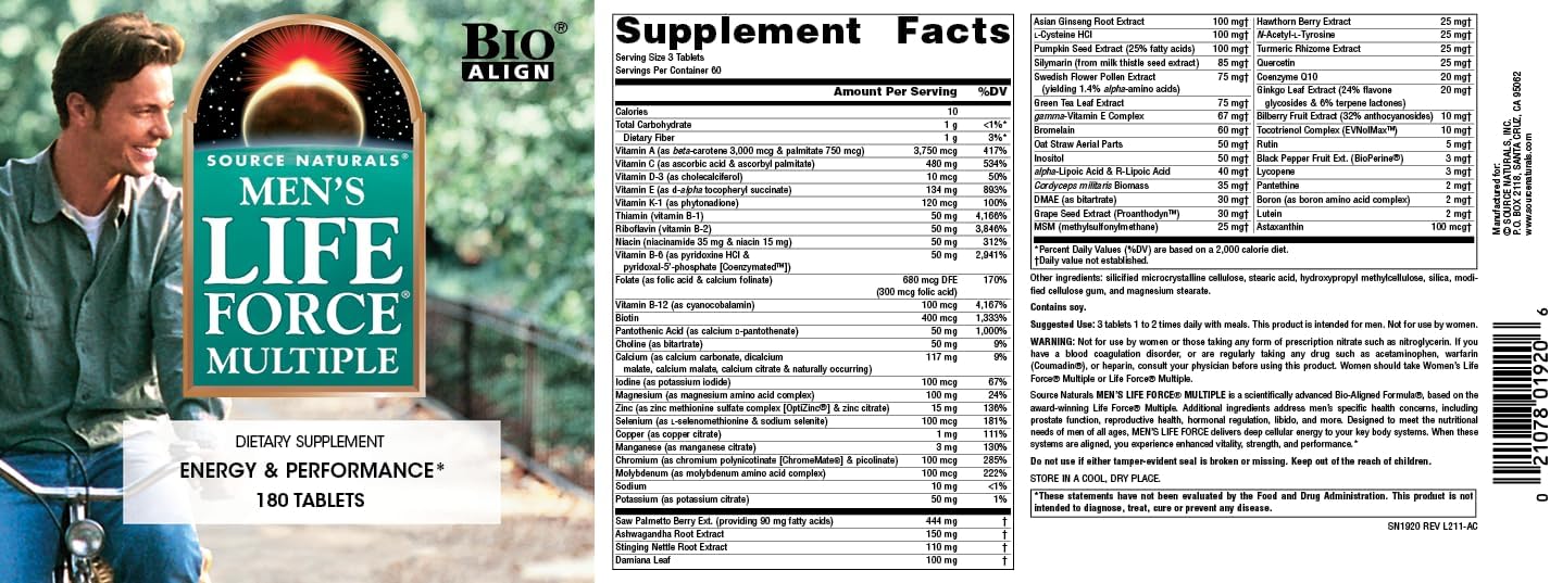 Source Naturals Men's Life Force - Multivitamínico y Mineral para Hombres, 180 Comprimidos