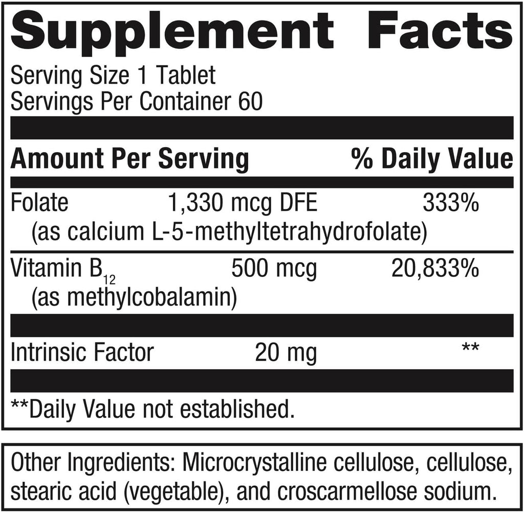Metagenics Intrinsi B12-Folate - Metilcobalamina y L-5-MTHF con Factor Intrínseco - 60 Comprimidos