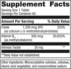 Metagenics Intrinsi B12-Folate - Metilcobalamina y L-5-MTHF con Factor Intrínseco - 60 Comprimidos