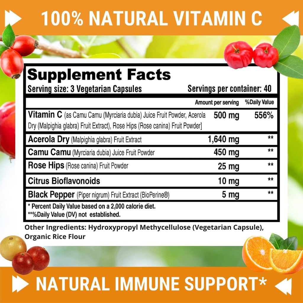 Fresh Healthcare Vitamina C 500mg Natural – 120 Cápsulas Veganas