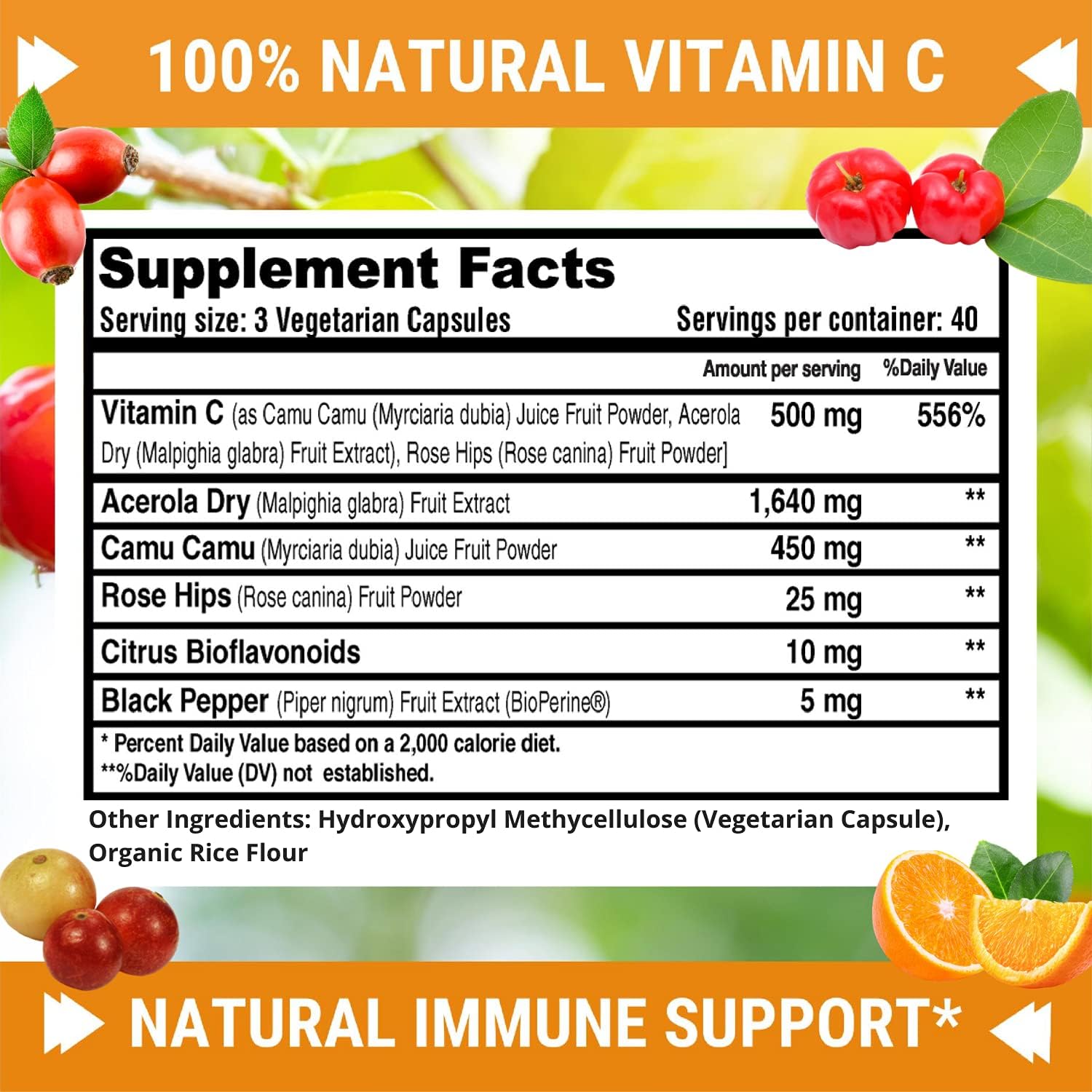 Fresh Healthcare Vitamina C 500mg Natural – 120 Cápsulas Veganas