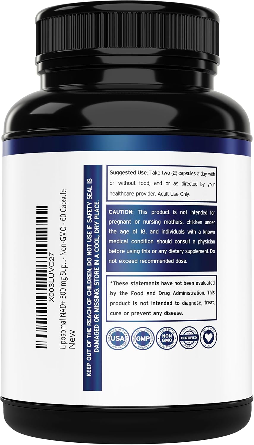 NAD+ Supplement (500mg por porción) - Nicotinamida Adenina Dinucleótido para Hombres y Mujeres - 60 Cápsulas