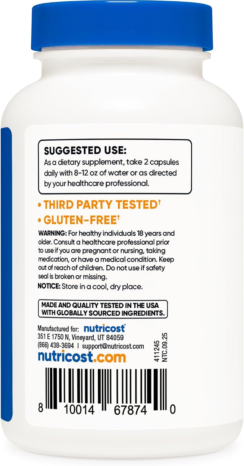 Nutricost Queratina Hidrolizada en Péptidos - 500mg, 120 Cápsulas (60 Porciones) - Fórmula No Transgénica y Sin Gluten