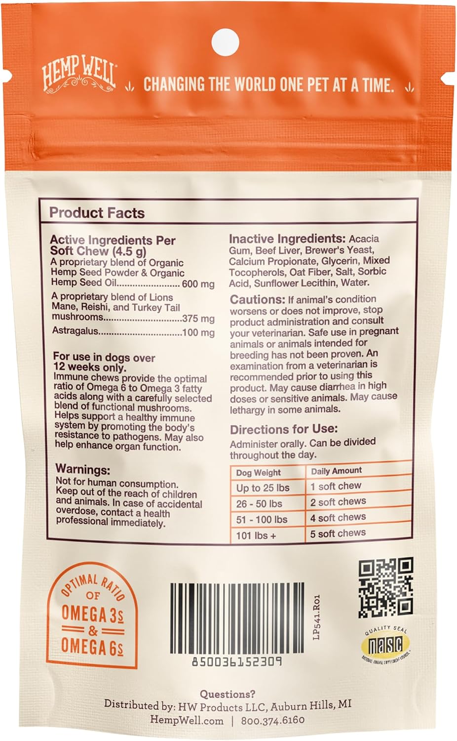 Hemp Well Snacks Blandos de Apoyo Inmunológico para Perros – Salud Intestinal (8 unidades)