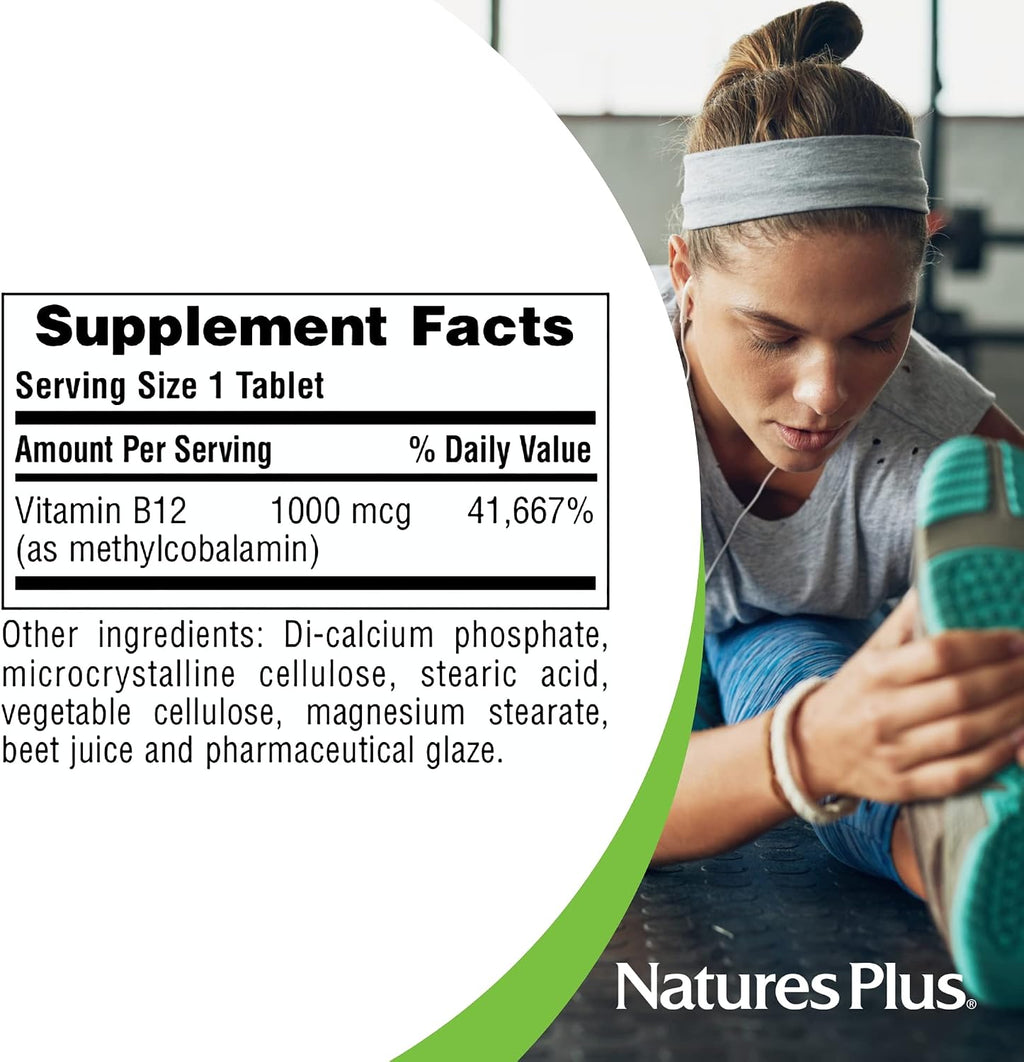 NaturesPlus Vitamina B12 1000 mcg - 90 Comprimidos - Metilcobalamina Bioactiva